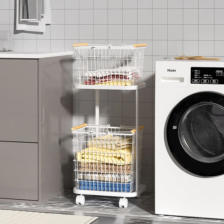 Bathroom Storage Iron Laundry Basket With Wheels